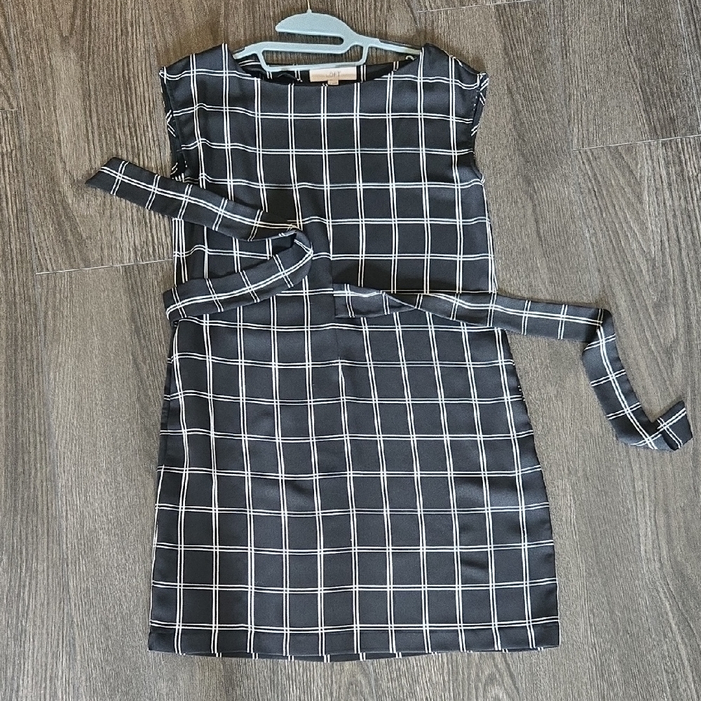 LOFT Black and White Grid Mini Dress
